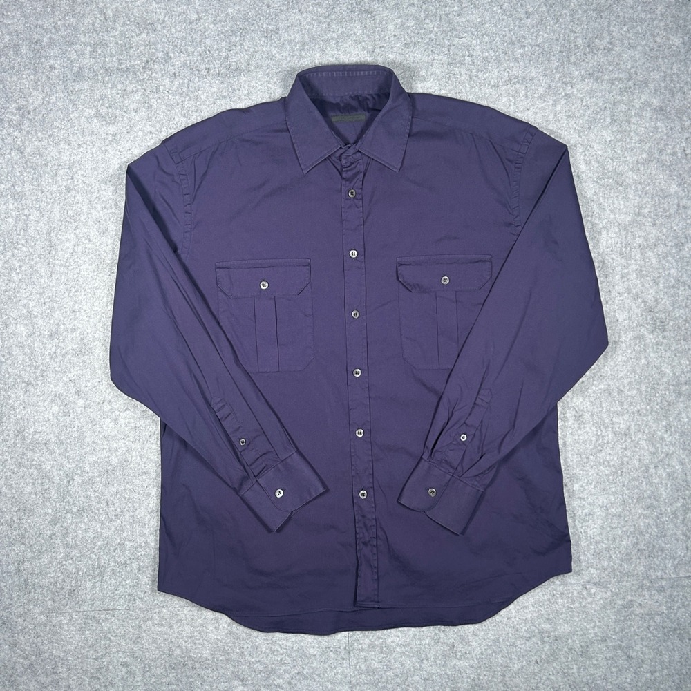 Prada Button Down Shirt Mens 16/41 Purple Long Sleeve Stretch Poplin Designer